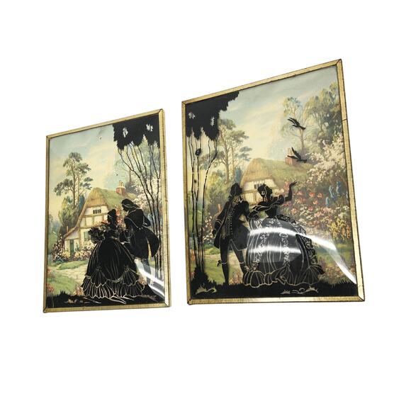 Vintage 1940's Reverse Painted Convex Glass Wall Hangings Man Woman Victorian - Picture 2 of 8